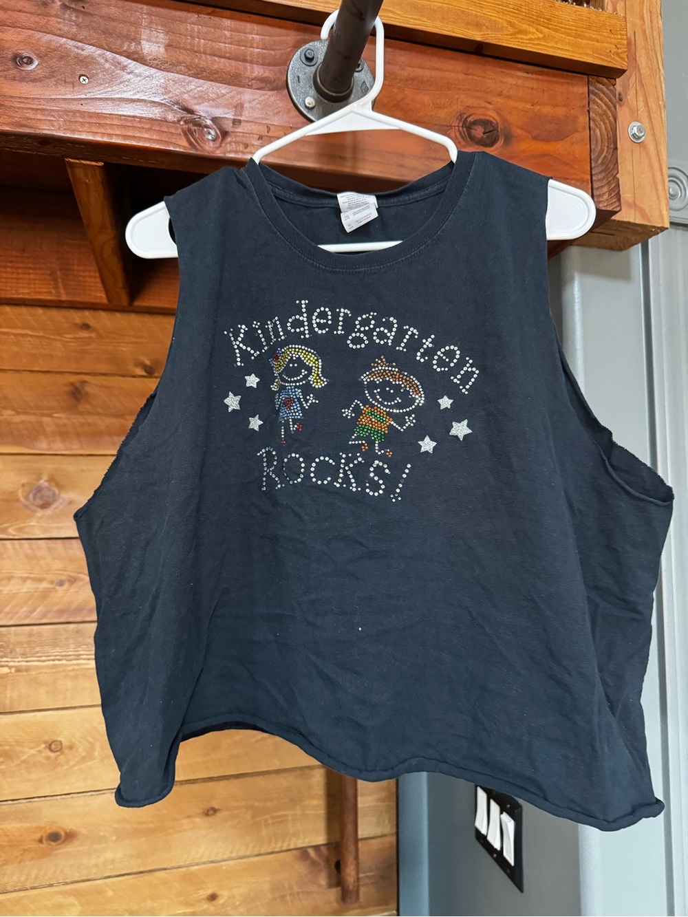 Vintage Sleeveless Tank with Rhinestone 'Kindergarten Rocks'
